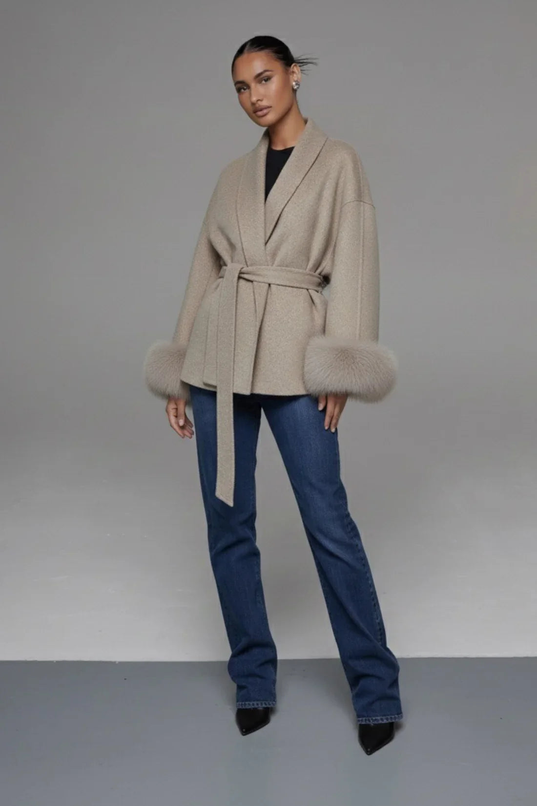 Kate - Premium Mantel Mit Echtfell