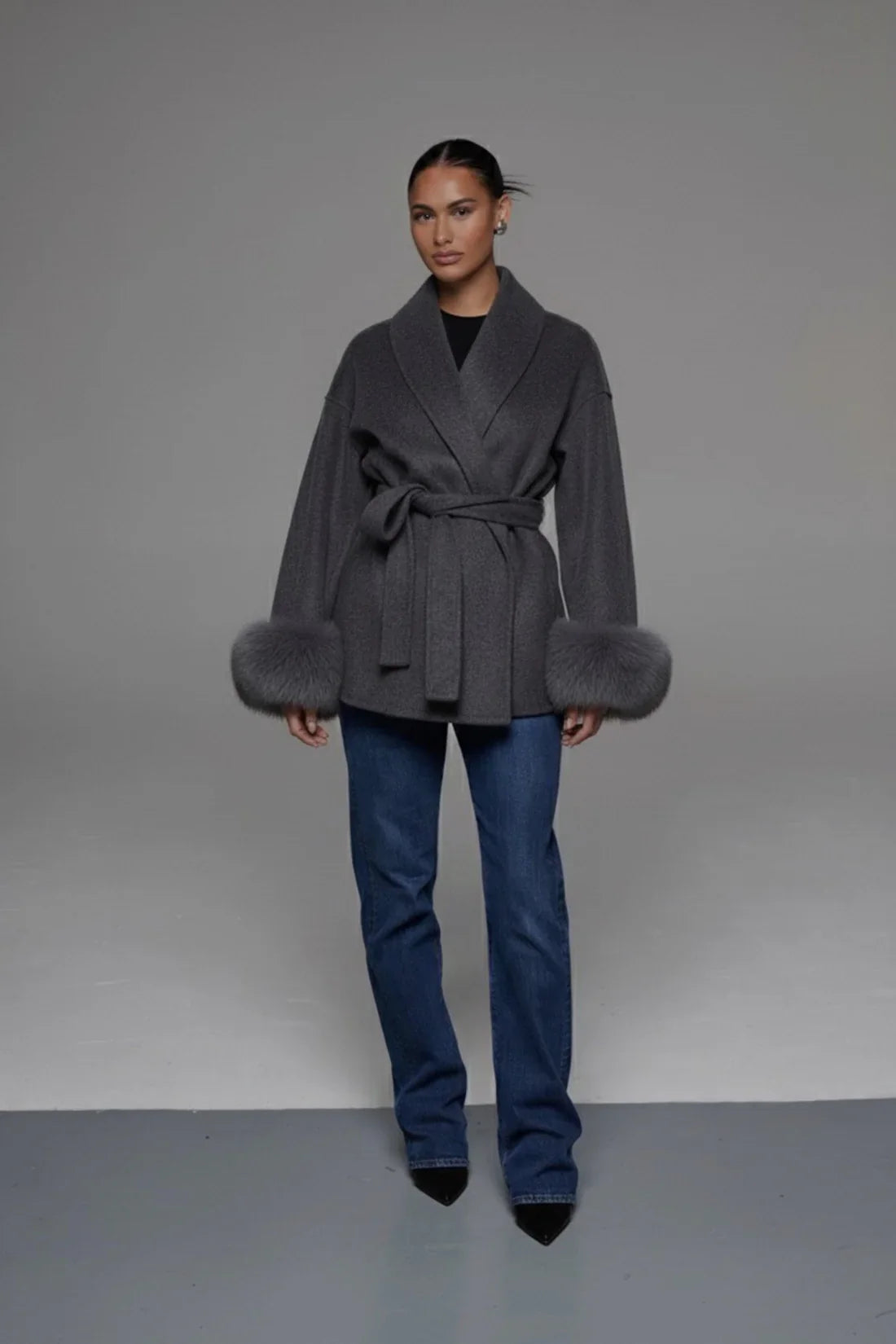 Kate - Premium Mantel Mit Echtfell