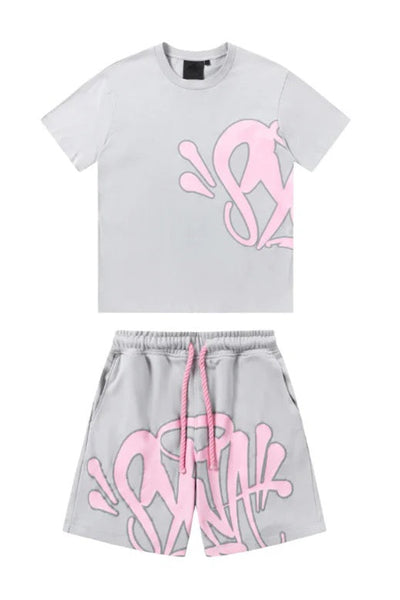 „Graffiti“ Shorts-Set Grau/Rosa
