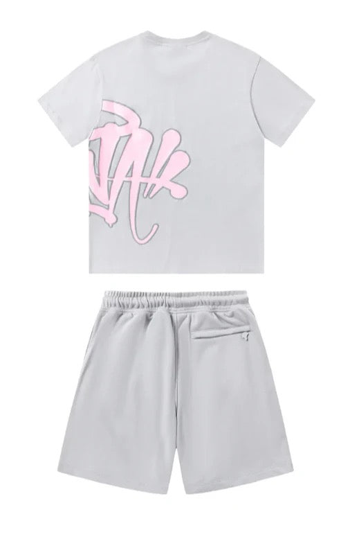 „Graffiti“ Shorts-Set Grau/Rosa