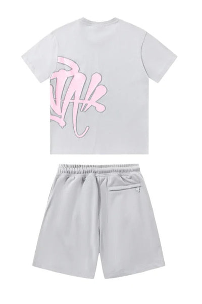 „Graffiti“ Shorts-Set Grau/Rosa